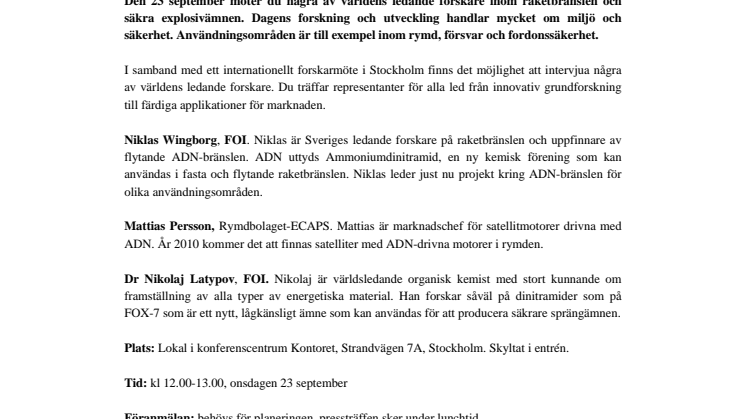 Pressinbjudan - Möt ledande forskare inom gröna raketbränslen