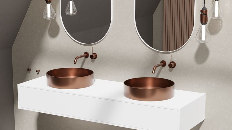 Primy Inbyggda tvättställsblandare Steel Harmonized 1 Amber, Tvättställ Steel Rare R Amber & Scandtap badrumsinredning Solid S1400