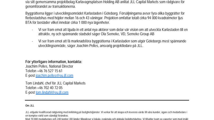 Serneke och NREP anlitar JLL för byggrättsförsäljningar 