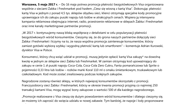 Visa promuje płatności kartami wspólnie z sieciami Żabka i Freshmarket