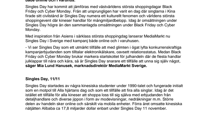 MediaMarkt satsar på Singles Day - Tar det kinesiska fenomenet till Sverige