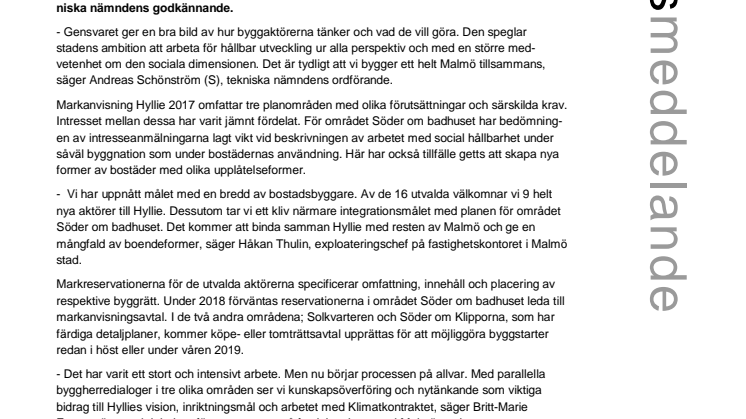 Startskott för 850 bostäder i Hyllie