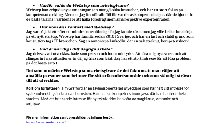 Webstep rekryterar Tim Grafford – en passionerad fullstack utvecklare