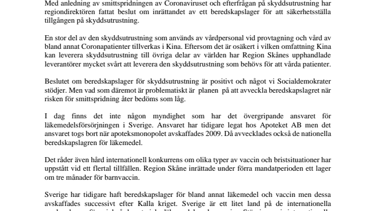 Initiativärende RS 2020-03-19 beredskapslager