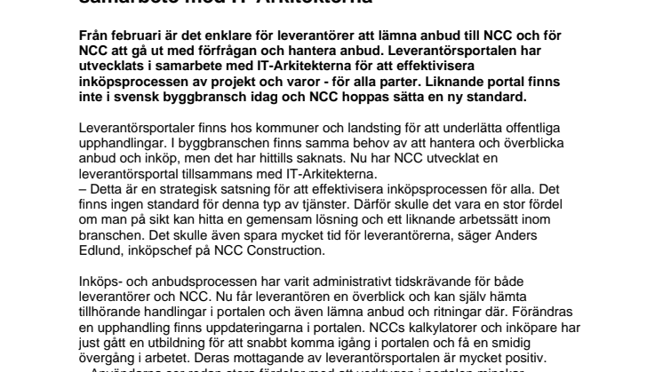 NCC lanserar unik leverantörsportal 