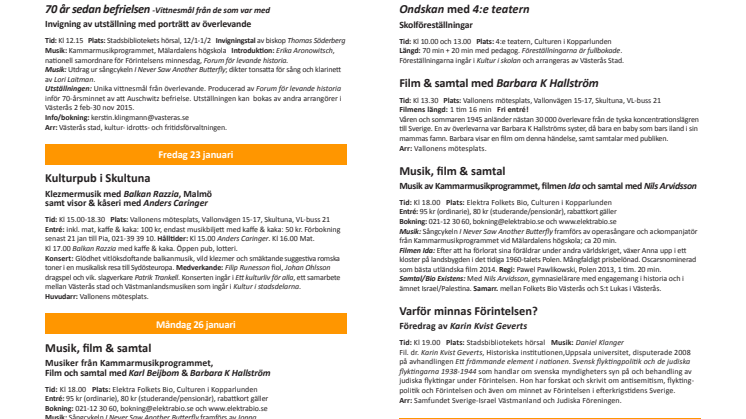Programaffisch Förintelsens minnesdag 2015