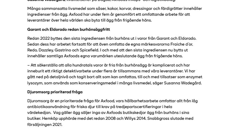 Bara ägg från frigående höns i alla Axfoods egna märkesvaror.pdf