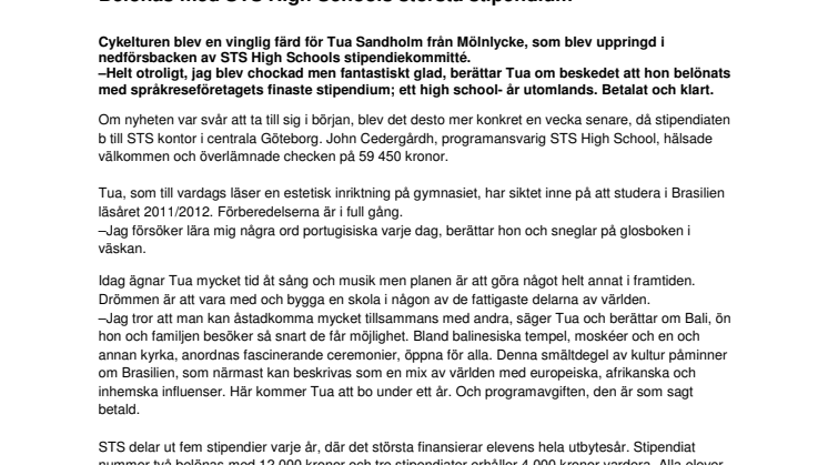 Tua får sitt high school- år i Brasilien kostnadsfritt 