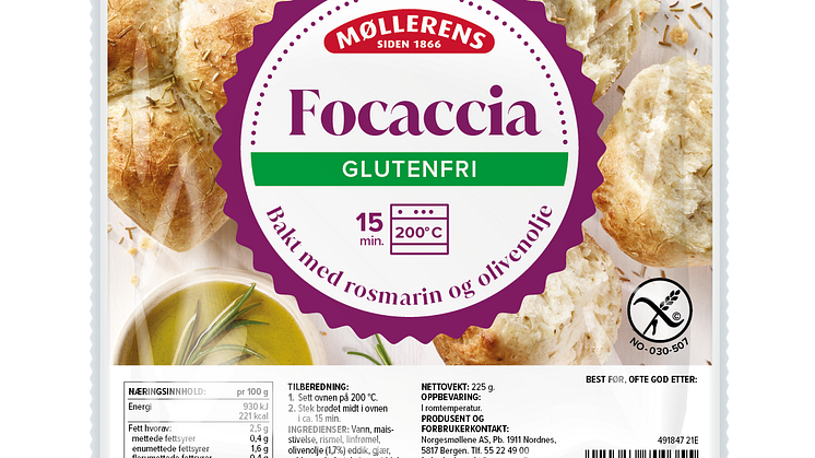 Møllerens Glutenfrie Focaccia, Pakning