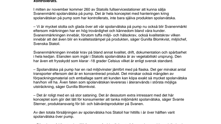 Statoil Svanenmärker spolarvätskan på pump