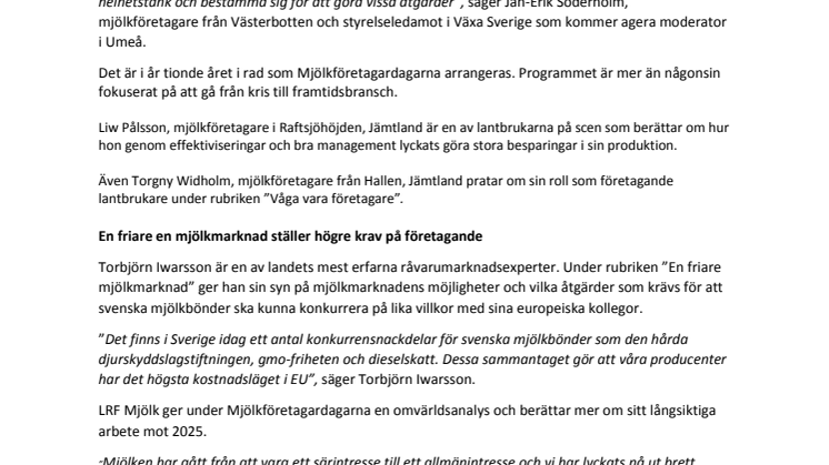 Med lönsamhet i fokus för norrländska mjölkproducenter: Mjölkföretagardagarna 2016 fullbokade 