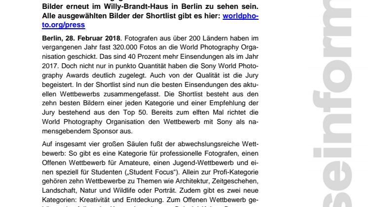 Mehr Einsendungen denn je: 320.000 Fotos bei den Sony World Photography Awards 