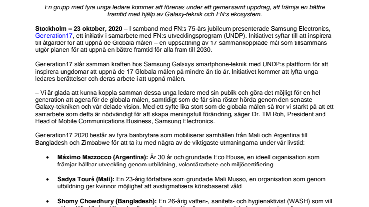 Samsung och FN:s utvecklingsprogram samarbetar med ungdomar för att accelerera framstegen för de Globala målen