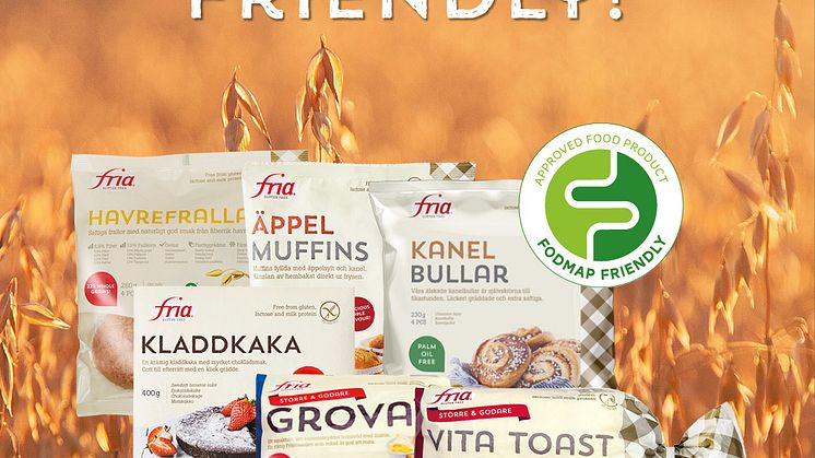 20 av Frias produkter certifierade enligt FODMAP Friendly och kan erbjudas personer som blivit rekommenderade låg FODMAP-diet