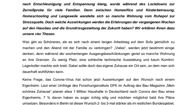 Wohnen nach Corona: Wie verändert das Virus die Zukunft des Hausbaus?