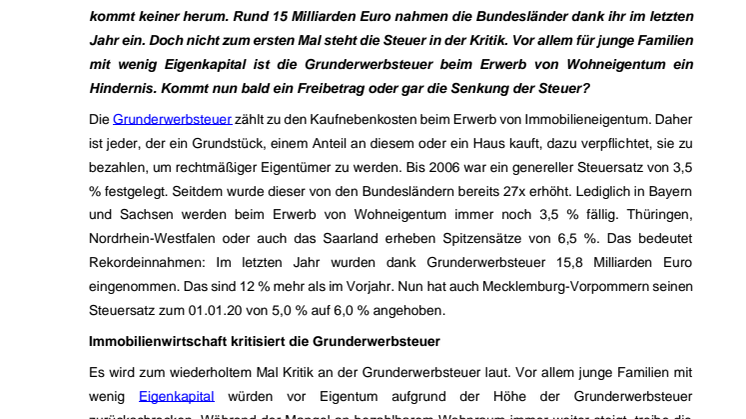 Die Grunderwerbsteuer in der Kritik – kommt nun bald der Freibetrag?