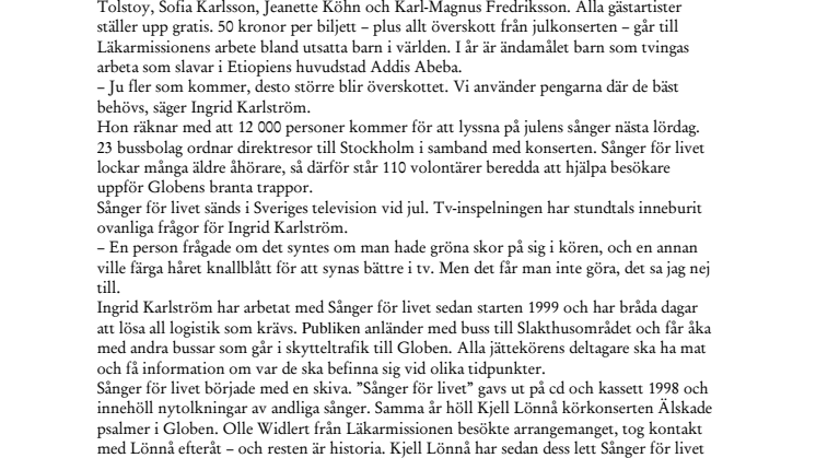 Sånger för livet 10 år - Läkarmissionen firar med Sveriges största julkonsert