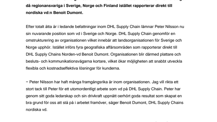 Omorganisation på DHL Supply Chain med nordiskt fokus
