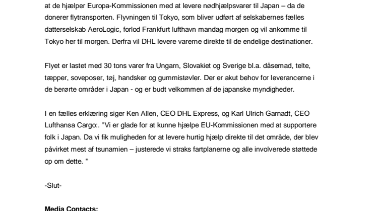 DHL Express og Lufthansa Cargo hjælper EU-Kommissionen ved at donere nødhjælpsfly  til Japan