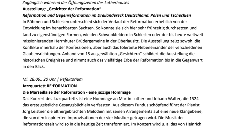 Wittenberger Länderwochen Leipzig zu Gast in Wittenberg - Leipziger Kulturwoche vom 27.06.-02.07.2017