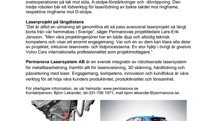 Permanova levererar laserstation till Volvo Cars i Malaysia