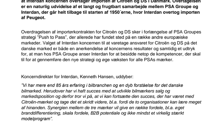 Interdan koncernen overtager importen af Citroën og DS i Danmark