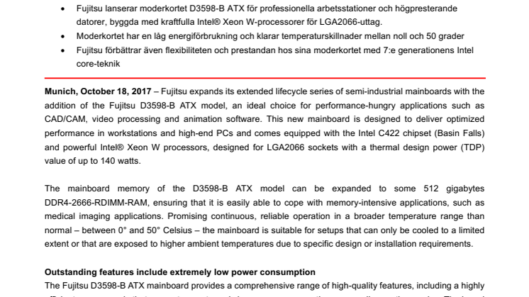 Nytt moderkort från Fujitsu med stöd för Intel Xeon W-processorer