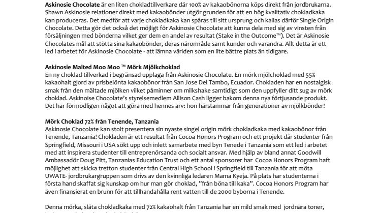 Askinosie Chocolate lanserar två nya rättvisa chokladkakor!