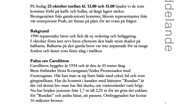 Carolibron är klar - nu blir det bullar