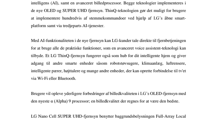 LG lægger fundamentet for morgendagens fjernsyn med ThinQ og α (Alfa) processor