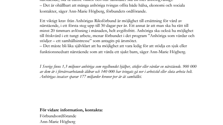 AHR kräver bättre villkor för anhöriga