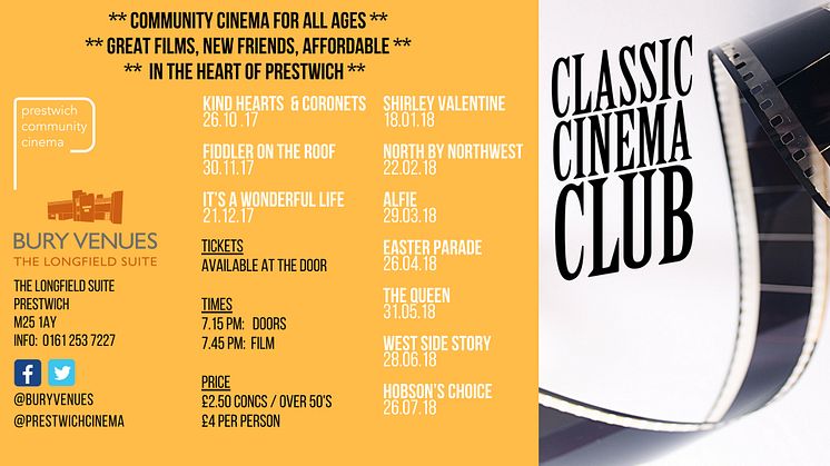 Classic Cinema Club comes to the Longfield Suite