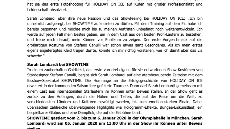 Sarah Lombardi feiert mit SHOWTIME die unvergleichliche Erfolgsstory von HOLIDAY ON ICE in München