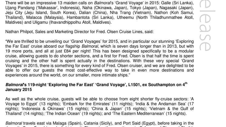 Cruise the world with Fred. Olsen Cruise Lines’ inspirational ‘Grand Voyages 2015’ – visit 82 ports in 40 countries!