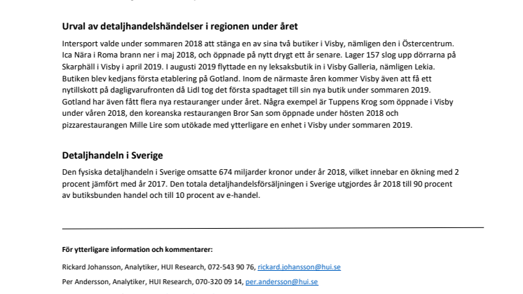 Detaljhandeln i Gotlands län omsätter 4,3 miljarder kronor