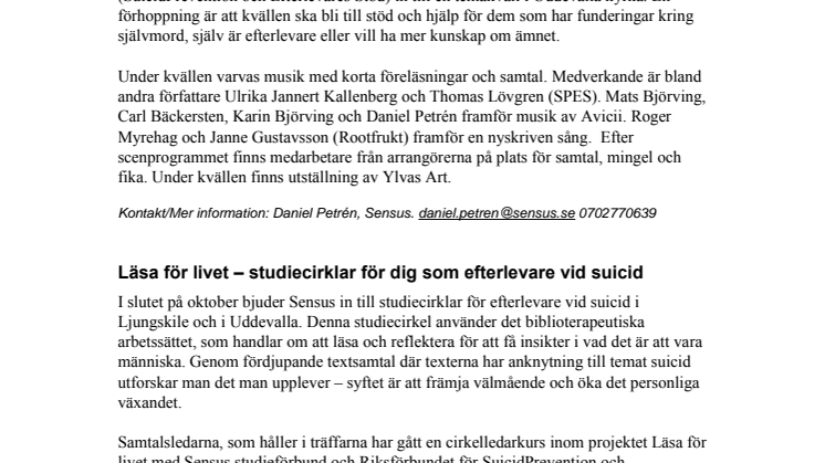 Temakväll och studiecirklar om suicid