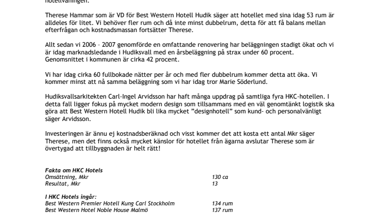 Best Western Hotell Hudik lyfter på taket och bygger 11 nya rum!