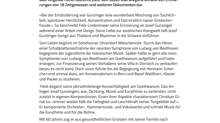 Farbige, leuchtende Tongebilde: Biografie zum 100. Geburtstag des Schweizer Musikers Josef Gunzinger