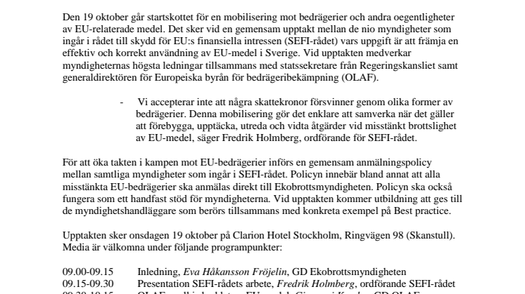 Mobilisering mot bedrägerier av EU-medel i Sverige