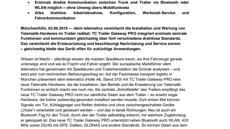 idem telematics vereinfacht Trailer-Telematik radikal: Neues Gateway PRO integriert Funktionen, Schnittstellen und Funkstandards 