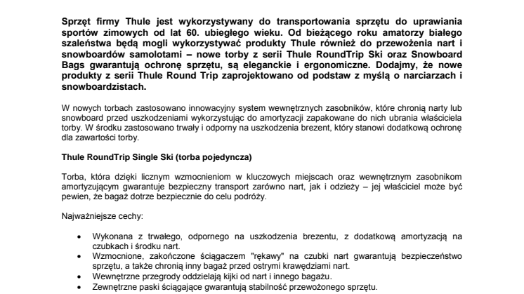 Thule prezentuje trzy nowe torby dla amatorów sportów zimowych – Thule RoundTrip Ski