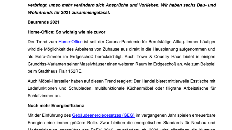 Die Bau- und Wohntrends 2021