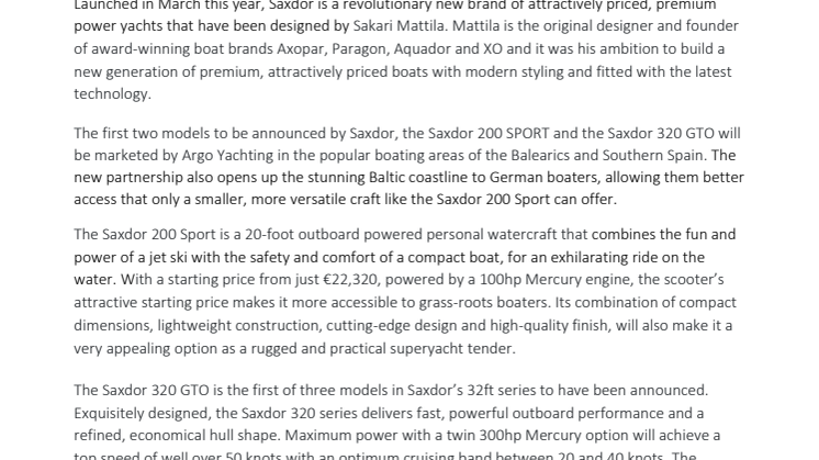 Argo Yachting Awarded Saxdor Franchise for Spain and Northern Germany