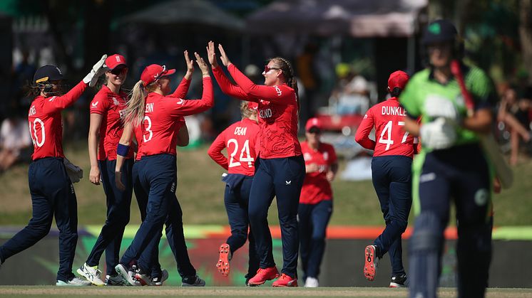 Sophie Ecclestone celebrates taking two wickets in two balls