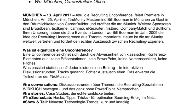 #truMunich zu Gast bei CareerBuilder: Austausch unter Recruting-Experten – ohne PowerPoint und ohne Hochglanz