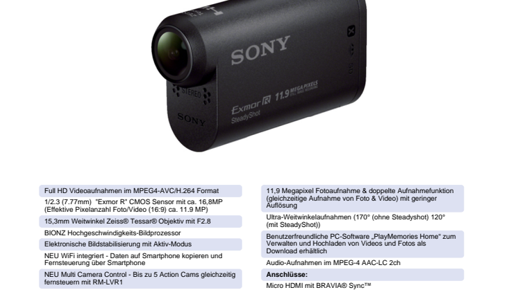 Datenblatt HDR-AS20 von Sony