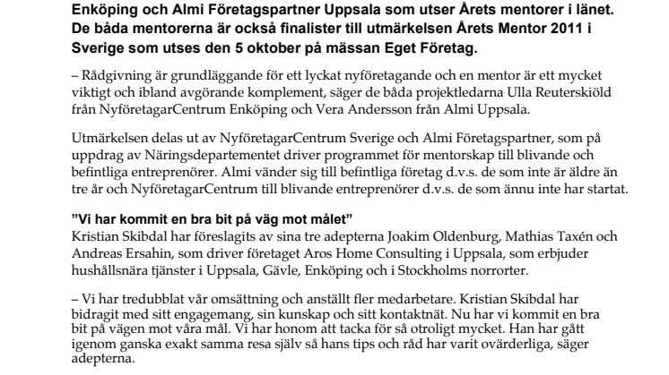Årets Mentorer i Uppsala utsedda, ett lyft för nyföretagandet i regionen!