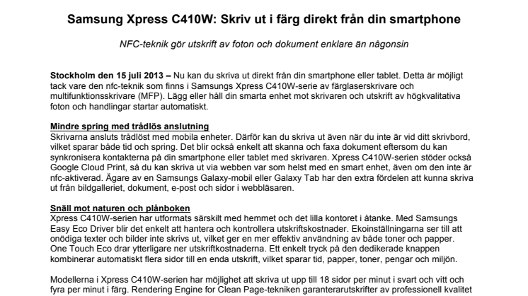 Samsung Xpress C410W: Skriv ut i färg direkt från din smartphone