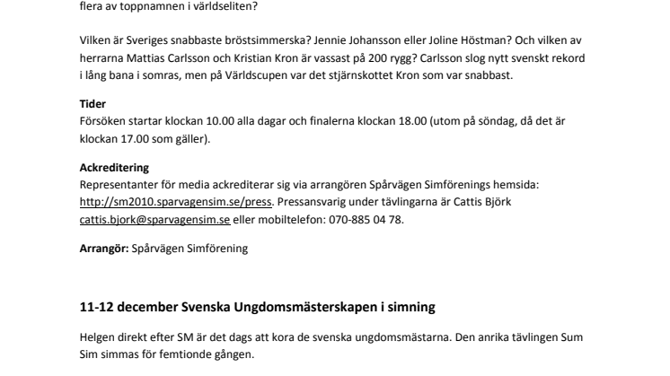 Media hälsas välkommen till SM och Sum Sim i simning i Stockholm