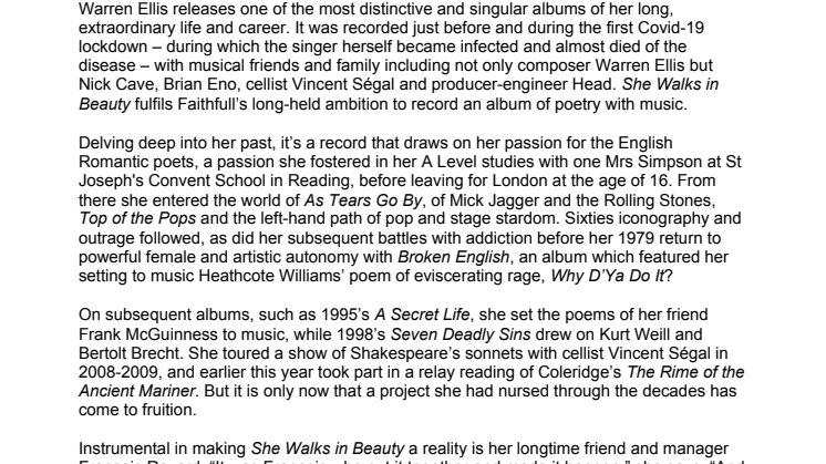 Marianne Faithfull with Warren Ellis - engelsk presstext